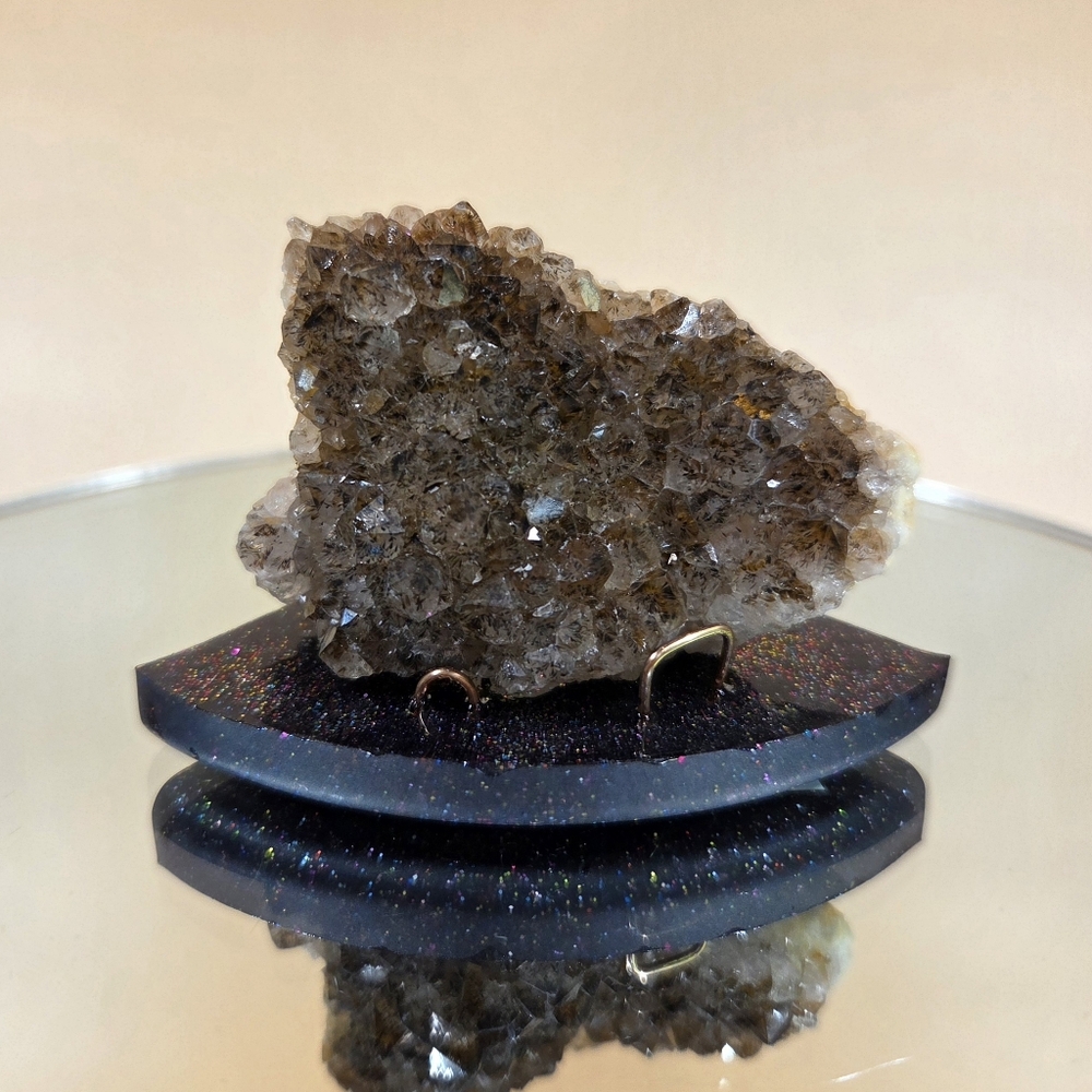 Natural Super Seven Elestial Amethyst Gemstone Druzy On Handmade Resin Display
